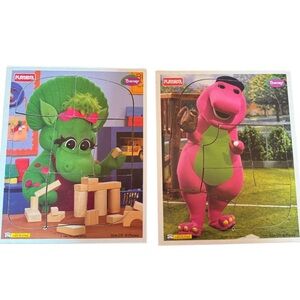 Vintage Playskool Barney and Friends Baby Bop Wooden Puzzle 1996 Set Of 2 Kids